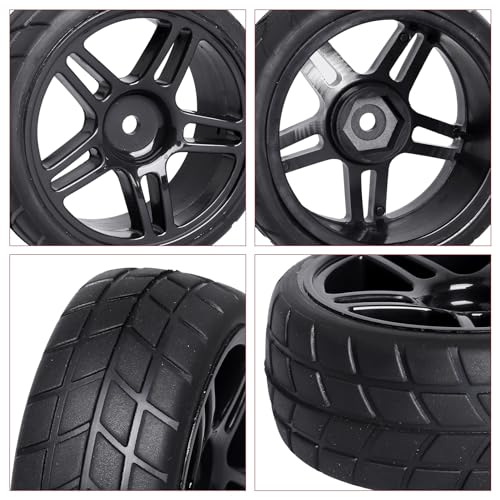 HobbyPark Glued 1/10 On-Road RC Touring Tires and Wheels Set for 1/18 Traxxas Latrax Teton 4 Tec 2.0 3.0 Tamiya TT02 TT01 Brushless (4-Pack) (Color B) - color: Color B