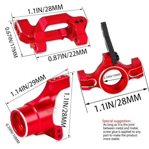RC Aluminum C-Hubs Steering Block Caster Blocks for 1/18 LaTrax Teton Desert Prerunner Rally,Stub Axle Carriers Knuckles Set Hops UP, Replace Parts 7532 7552X (Red) - color: Red(for 1/18)