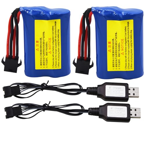 Blomiky 2 Pack 7.4V 1200mAh Li-ion Rechargeable Battery with SM-4P Connector Plug and USB Cable Replacement fit for HONGXUNJIE HJ808 HJ823 2.4GHz RC Boat / HJ808