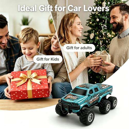 haomsj 1/64 Mini Rc Monster Truck 6x6 Off Road Remote Car for Kids & Adults | Sturdy Metal Car|3 Speeds|2.4G Flexible Remote Control|Long Lasting|Fast Charge|All-Terrain|Gift for Boys Age 3-12 - color: Green