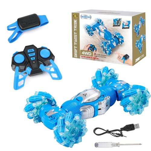 Boys Aged 6-12 Birthday Gift Ideas- Gesture Sensing RC Stunt Car Toy for Kids, Hand-Controlled 2.4Ghz Remote Control Twist Cars, 4WD All-Terrain Off-Road Vehicle - color: Watch Control and Remote Control