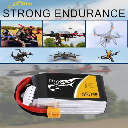TATTU 650mAh 4S1P 75C 14.8V Lipo Battery with XT30 Plug(2 Pcs) - size: 2 Pcs
