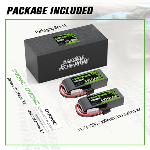 OVONIC 3S 11.1V 1300mAh 120C Lipo Battery with IEC Plug 2Pcs in 1 Package