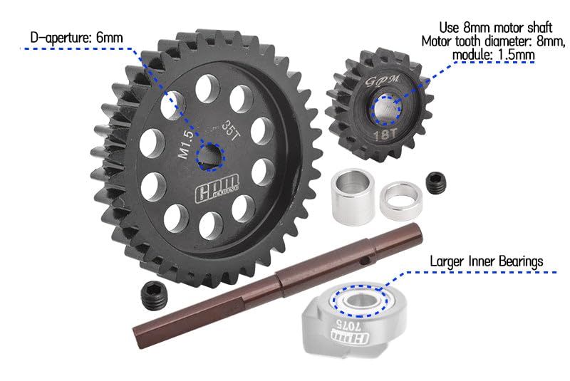 40Cr Carbon Steel M1.5 Spur Gear 35T + Motor Gear 18T for 1:5 Traxxas X Maxx 6S / X Maxx 8S / XRT 8S Monster Truck Upgrades