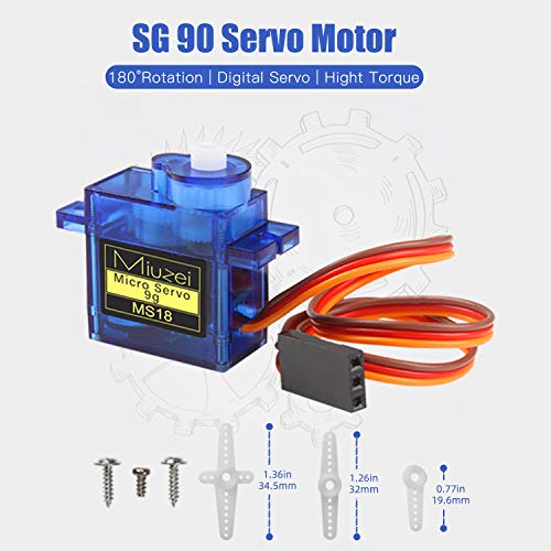 Sg90 9g Micro Servo Motor for Arduino RC Car Robot Boat Plane 5Pcs | Mini, Small, 9 Gram, Metal Gear, Digital, 180 Degree, Steering Servos for Rc Airplane Helicopter Robotic Arm Diy