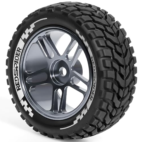 REDSPIDER 1/10 Rally Rubber Tires & Aluminium Wheel Rims 12mm Hex OD 2.95" for 1/16 1/14 1/12 1/10 RC Touring Car On-Road Off Road Bugg (Titanium)