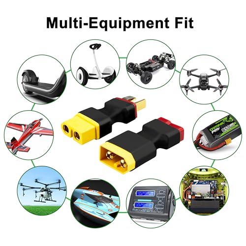XT60 to T Plug Adapter, 4PCS (2 XT60 Female to T Male & 2 XT60 Male to T Female) High Conductivity Connector for FPV Drone, RC Car, LiPo Battery Charger, ESC