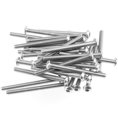 HELIFOUNER 50 Pieces M3 x 35mm, Thread Pitch 0.5mm, 304 Stainless Steel (18-8) Button Head Socket Cap Screws, Fully Threaded - size: M3 x 35mm