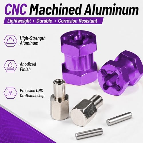 4PCS 12mm Hex Hub 15mm Aluminum Extension Hex for Axial SCX10 D90 90046 | 15mm CNC Wheel Hex Extenders for 1/10 RC Crawlers Redcat Gen7/Gen8 CC01 RC4WD Wider Stance & Tire Clearance with M4 Nuts Pins - color: Purple