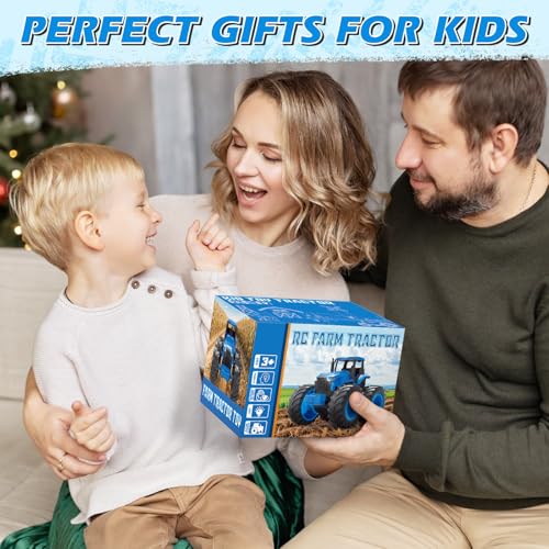 BAYSING Remote Control Monster Tractor Toy, Blue Light Up Monster Truck Toy | LED Lights Toddlers RC Farm Vehicle for 3, 4, 5, 6, 7 years old Boys & Girls Ideal Christmas, Birthday Gifts for Kids - color: Blue