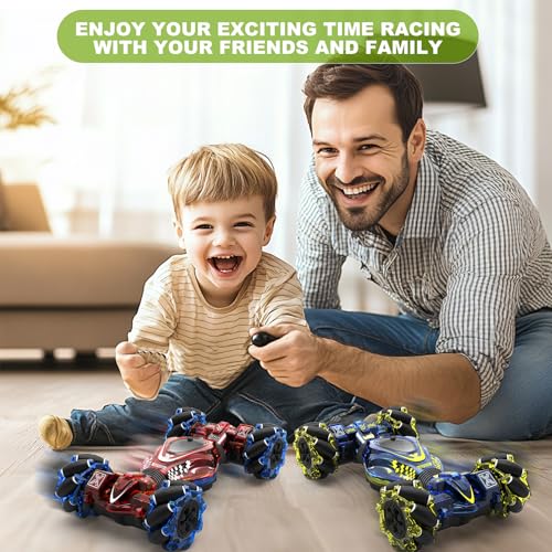 Gesture RC Car,1:24 4WD Transform Off-Road Stunt Car with Gesture & Remote Control, 360° Flips Drift Vehicle with LED Lights Music, All Terrain Toy Cars Gifts for Boys Girls Age 6-12 - style: 1:24 Blue