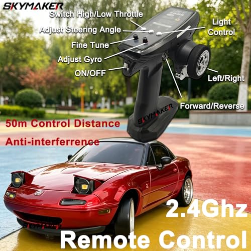 1/18 RC Drift Car Remote Control Miata with 2 Batteries(Red) - color: Miata Red With 2 Batteries