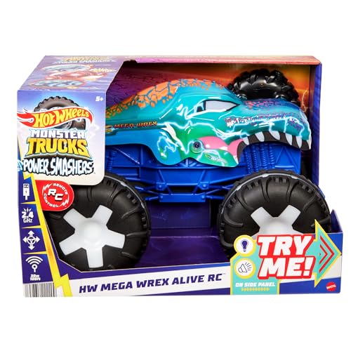 Hot Wheels Monster Trucks 1:15 Scale Mega-Wrex Alive Battery-Powered RC Vehicle with Lights & Sounds - color: Blue