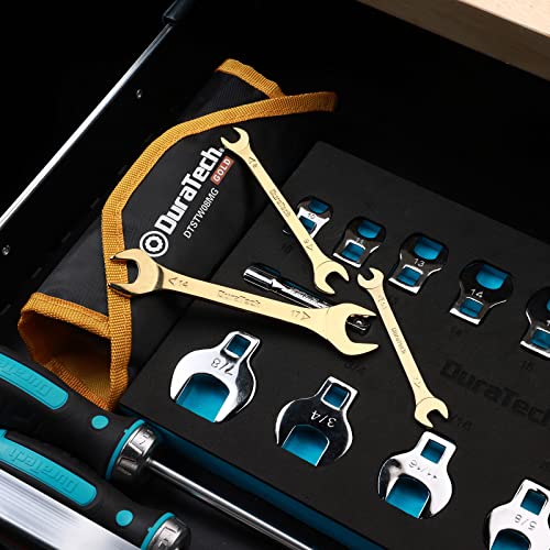 DURATECH Super-Thin Open End Wrench Set, 8-Piece, Metric | Slim Wrench Set, 5.5, 7, 8, 9, 10, 11, 12, 13, 14, 17, 19, 21, 22, 23, 24, 27 mm, Titanium Plating, Rolling Pouch - color: Gold, size: Metric