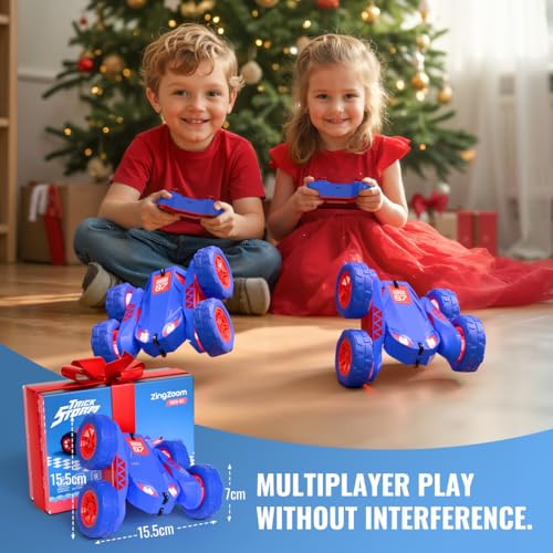 Remote Control Car, Rechargeable RC Cars & Remote Double-Sided Driving 360° Flips Rotating 2.4Ghz 4WD All Terrain Stunt Race Car Toy Christmas Birthday Gift for Kids Boys 3-12 - style: Blue