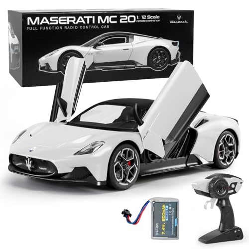 MIEBELY Licensed Maserati MC20 1:12 RC Car Openable Doors 2.4Ghz | Licensed Maserati;Open doors;2.4Ghz anti-interfere;7.4V removable battery;Tough ABS;LED lights;Gift for boys & collectors