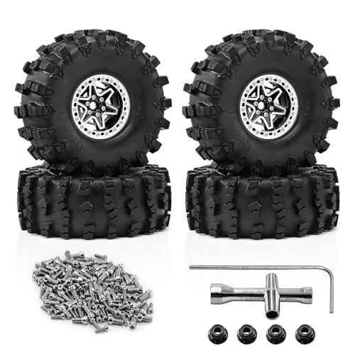 2.2" Beadlock Wheels and Tires 150mm (5.91in) for SCX10 RBX10 Wraith TRX4 1/10 RC Crawler Upgrade Parts (Black, 4pcs) - color: Black 2