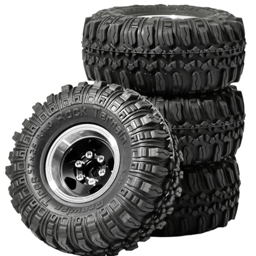 1.0 Beadlock Wheel Soft Tire Set RC Upgrade Part for Traxxas 1/18 TRX4M 1/24 RC Crawlers car Axial SCX24 FMS FCX24 Gladiator Bronco C10 JLU Deadbolt B17 Upgrade.(4Pcs/Set) - color: Black