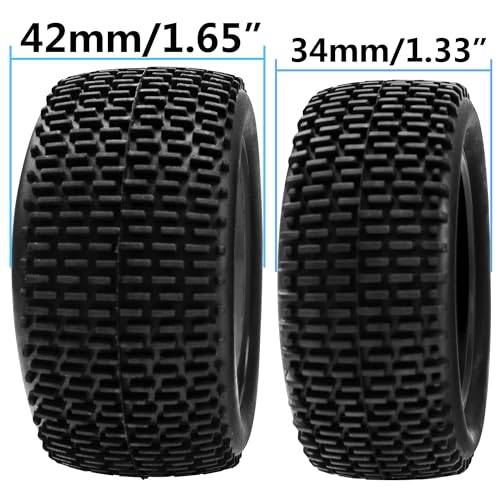 OD 88mm/3.46" Rubber Tire Front Rear Tyre & Plastic Wheel Rims 12mm Hex Hub Compatible with Redcat Tornado Shockwave HPI HSP Kyosho Losi 1/10 Scale Off Road Buggy (Black) - color: Black