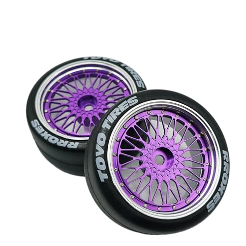1/10 RC Drift Smooth Tires OD 2.56" & Aluminum Wheels 12mm Hex Hard Drift Racing Tyres for 1:10 1/12 Rally Street On Road Touring Car TT01 TT02 XV02 XV01 TA06 KYOSHO PTG2 4PCS (Purple) - color: Purple