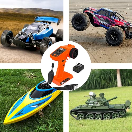 RC Radio System 4CH 2.4G RC Transmitter with Receiver and Lanyard Anti-Jamming Remote Controller for RC Car Crawler Boat, Orange - color: Orange