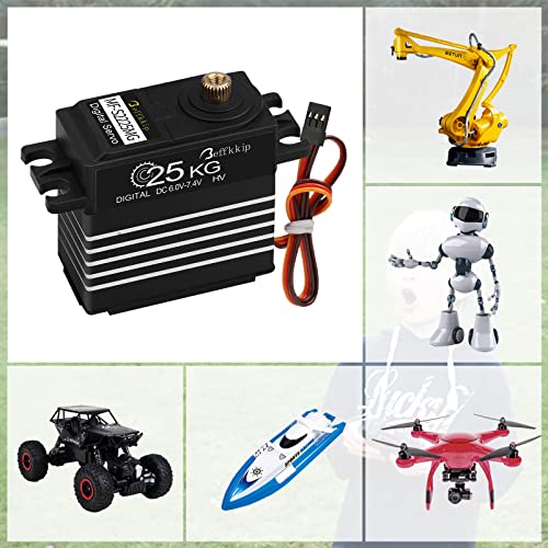 25KG Metal Gear RC Servos, Black and White, 2-Pack | Waterproof high-torque servos with 25T horns and 180° control for RC cars, crawlers, robots and steering systems.