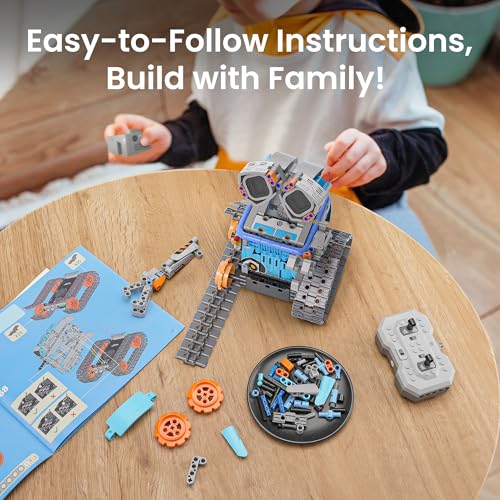 Sillbird Building Robot Kit STEM Gifts for Kids 8-13 with Remote Control | Coding Robotic Set, Birthday Presents for Boy, App-Controlled, Buildable 5in1 Models, Rechargeable Toy, LED Eyes, 473 Pieces - color: Gray-blue