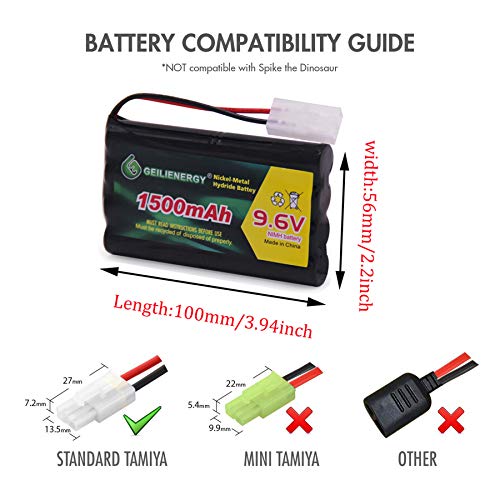 2 Pack 9.6V 1500mAh NI-MH Rechargeable Battery Pack Tamiya Plug for RC Car Boats Robots