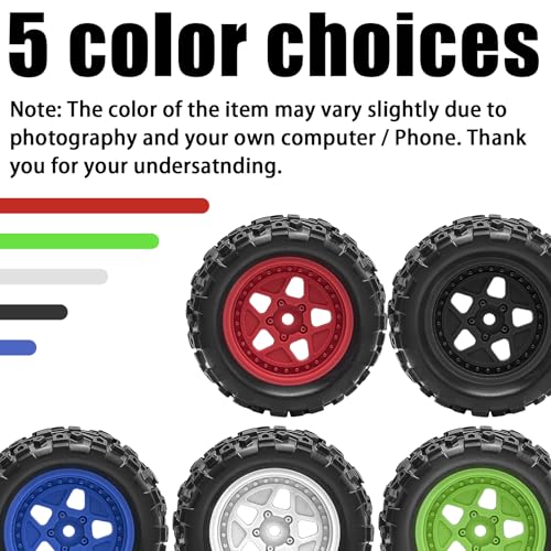 Pre-Glued 1/16 & 1/18 RC Monster Truck Rubber Tire & Nylon Wheel - 12mm Hex | Rubber Tires with Foam Fits for ARRMA 1/18 Granite/Typhon Grom, WLtoys A949, MJX Hyper Go H16 (4PCS, Red) - color: Red