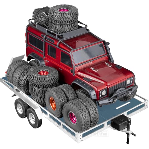 RC Trailer for 1/8 1/10 RC Crawler TRX4 TRX6 Redca t Scout II Gen8 Tamiya Scx10 II D90 Wraith,Aluminum RC Heavy Duty Truck and RC Rock Cars Trailer with RC Trailer Hook Coupler,Titanium - color: (Aluminum Rc Trailer) - Titanium