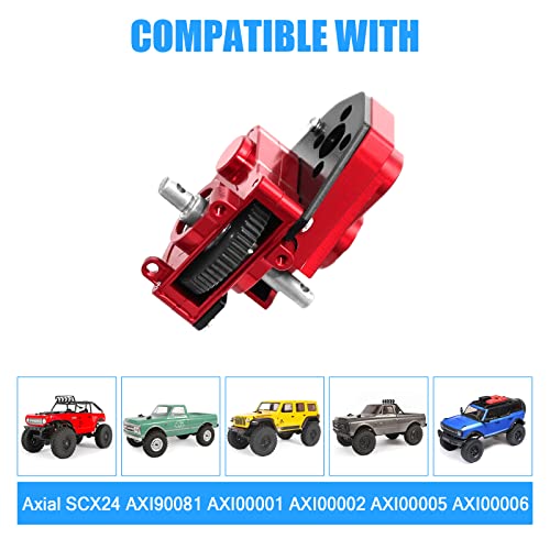 Complete Transmission Gearbox with Steel 0.3 Mod Transmission Gear for Axial SCX24 Deadbolt C10 JLU Gladiator Bronco 1/24 RC Crawler Car Upgrade (Red) - color: Red