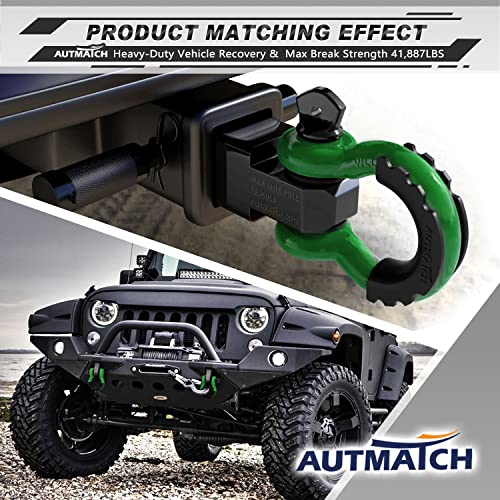 AUTMATCH 3/4" D Ring Shackles (2-Pack) - 41,887 lbs Break Strength | Clevis Shackle with 7/8" Pin & Isolator Washer Kit for Tow Strap, Winch, Towing & Off-Road Vehicle Recovery, Dark Green - color: Dark Green & Black