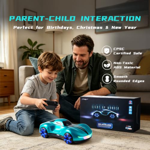 AEROQUEST Gesture Sensing RC Stunt Car with Display Garage | Remote Control Stunt Drift USB-C Charging Light Spray Sound Gesture Sensing Spotrs Birthday Holiday Gifts 2.4GHz 4WD - color: Meteor Supercar Blue