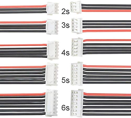 10pcs 2S 3S 4S 5S 6S Balance Connector Male Plug Extension Cable JST-XH RC Lipo Connector Adapter with 15cm 22awg Silicone Cable (2-6s) - size: 2S-6S( 2pcs each)
