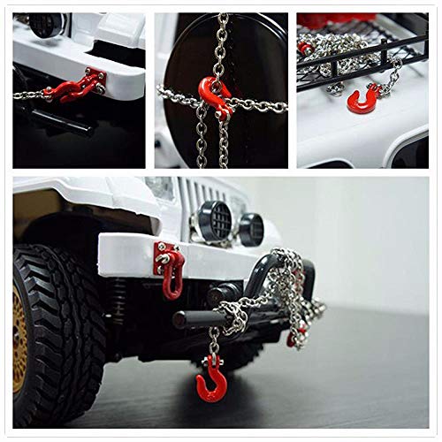 Tow Chain with Trailer Hook for RC Car Accessories Parts for Axial SCX10,TXR4,D90., Red & Silver