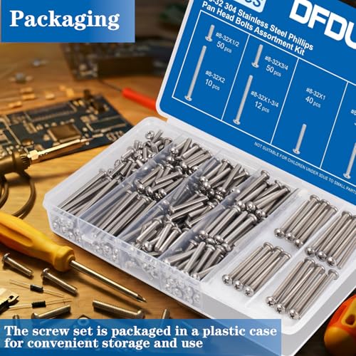 216PCS 8-32 Machine Screw Phillip Pan Head 304 Stainless Steel 1/2"-2" | 8 Lengths 8-32 x 1/2", 3/4", 1",1-1/4", 1-1/2", 1-5/8", 1-3/4", 2" Bolt UNC Fully Threaded Fastener for Electrical Furniture - size: SS #8-32 216PCS