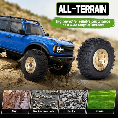 HobbyPark Brass Wheels and Tires for 1/30 Axial SCX30 Upgrades RC Crawler Parts 33x14mm 0.7" Tire with Foam Inserts, Set of 4 (Gold-8 Holes Rims) - color: Gold-8 Holes Rims