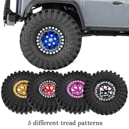 RC 1.3 Beadlock Wheel Tires Set (4PCS) for 1/24 SCX24 1/18 TRX4M RC Crawler Car,Aluminum 1.3 Beadlock Wheels and Tires,Wheel Rim,Navy Blue - color: Navy Blue- (Rc Wheels Tires)