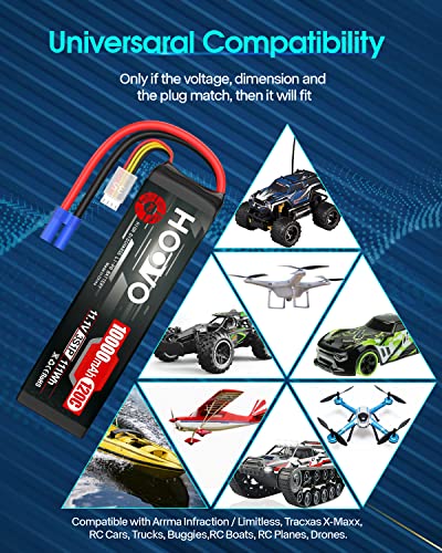 HOOVO 3S Lipo Battery 11.1V 10000mAh 120C RC Battery EC5 Plug 2 Pack | Softcase Battery for RC Cars, Drones, DJI, FPV, RC Plane, Racing Hobby - style: 3S 10000mAh Lipo Battery EC5