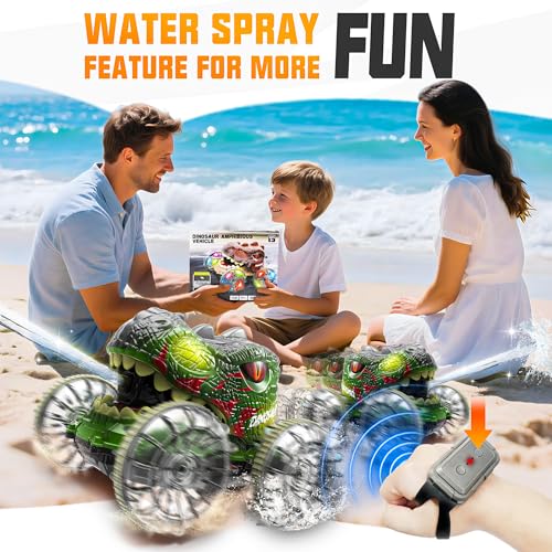 BEZGAR Monster Truck Toys - Dinosaur Toys with Light,Hand Gesture Sensing RC Cars for Water & Land with Water Gun, Monster Truck with 360° Spins and Drifting, Remote Control Car for Boys