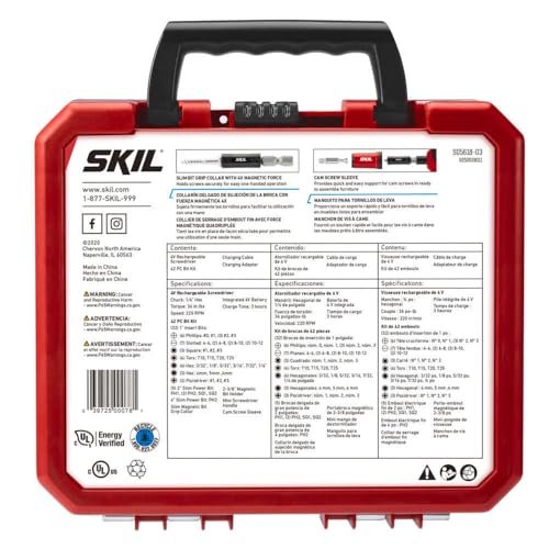 SKIL Rechargeable 4V Cordless Pistol Grip Screwdriver with 42pcs Bit Set, USB Charger and Carrying Case - SD5618-03 - style: 4V Pistol Grip Screwdriver_42pc Set