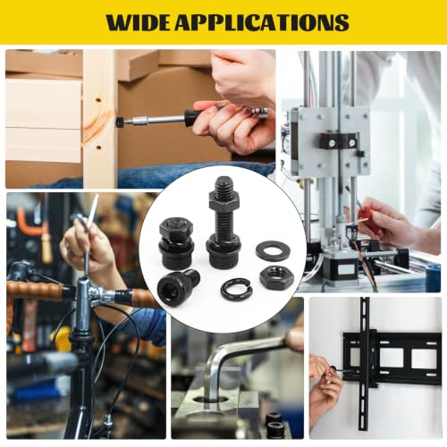 660PCS M4 Screws with Nuts Assortment Kit, M4-0.7 x 6/8/10/12/16/20/30 mm Hex Button Head Cap Bolts, Nuts & Washers Assorted Set - Grade 10.9 Alloy Steel Machine Screw, Black Zinc Plated - size: M4 660pcs