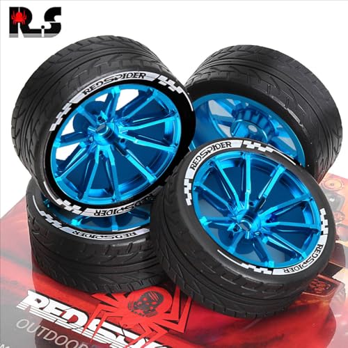 4PCS Aluminum Alloy Wheel Rim Tires Tyres 65x26mm Hex Adapter 12mm RC Spare Parts for 1/10 HSP HPI TAMIYA SAKURA D3 D4 Rally Touring Drift RC Car (Blue) - color: Blue