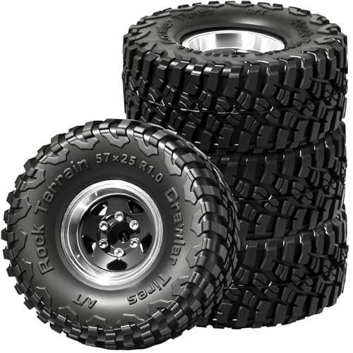 1.0 Beadlock Wheel Soft Tire Set RC Upgrade Part for Traxxas 1/18 TRX4M 1/24 RC Crawlers car Axial SCX24 FMS FCX24 Gladiator Bronco C10 JLU Deadbolt B17 Upgrade.(4Pcs/Set) - color: Black