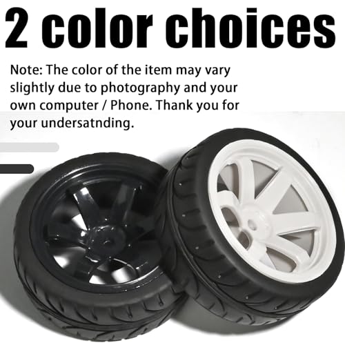 OD 2.55" On Road Rubber Tires Plastic Wheel Rims 12mm Hex for 1/10 RC Car | Compatible with MJX HSP Tamiya HPI Kyosho Traxxas Sakura Redcat WLtoys 1/10 RC On-Road Racing Touring Car (4pcs, White) - style: B-White