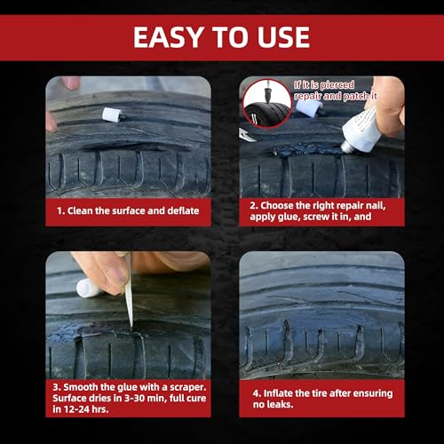 Tire Repair Glue 100ml, Tire Repair Kit, Tire Repair Rubber Nail 20 Pcs | Fast Self-Service Screw in Tire Plugs Kit, Tire Repair Screws Kit for Car, Motorcycle, Bike, Truck, Tractor, Garage - style: Glue(100ml)+Plugs(20Pcs)