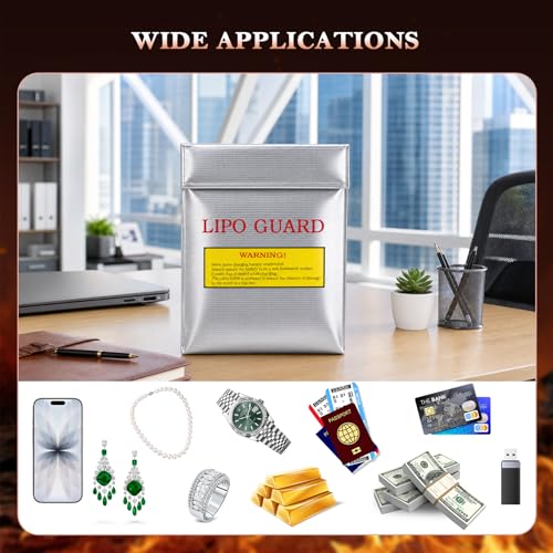 JIANTA Fireproof LiPo Battery Safe Bag, 11.8 x 9 Inch Storage Pouch | Heat Resistant LiPo Bag for Charging Storage, Batteries, Documents, Cash and Jewelry, Silicone Fiberglass Waterproof Pouch