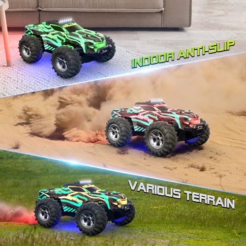 Resosese Remote Control Car for Boys, 1:16 Scale All Terrain RC Cars,High Speed 25Km/h Fast Car with Colorful Led Light and Spray RC Truck,Toy Car Gift for 6 7 8 9-14 Year Old Boys