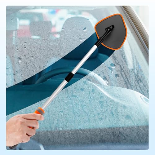 XINDELL Interior Windshield Cleaner Tool, Car Window Cleaning Kit with 4 Reusable Microfiber Pads, Extendable Handle & 360° Rotating Head, Streak-Free Auto Glass Wiper for Truck SUV RV - color: Orange