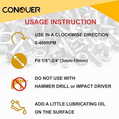 CONQUER Deburring External Chamfer Tool, Tungsten Blade, Fits 1/8"-3/4" | For Steel, Copper, Brass, Aluminum, PVC & Wood. 1/4" quick-release shank, spark-free 0-400 RPM. Repairs bolts, rods & pipes - size: PREMIUM TUNGSTEN Blade 1/8"-3/4"(3mm-19mm)